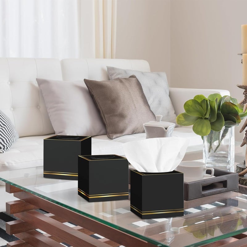 Fourluoo 12 Pack Facial Tissues Cube Boxes Face Box 600 Sheets 3 ply Soft Paper Square Tissues Bulk for Car Pocket Toilet Household Bedroom Family(Black) - Image 2
